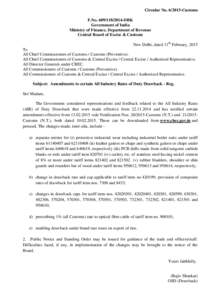 Circular No[removed]Customs F.No[removed]DBK Government of India Ministry of Finance, Department of Revenue Central Board of Excise & Customs New Delhi, dated 11th February, 2015