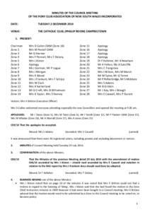 MINUTES OF THE COUNCIL MEETING OF THE PONY CLUB ASSOCIATION OF NEW SOUTH WALES INCORPORATED DATE: TUESDAY 2 DECEMBER 2014