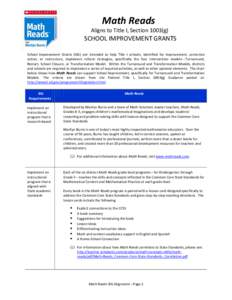 Math Reads Aligns to Title I, Section 1003(g) SCHOOL IMPROVEMENT GRANTS School Improvement Grants (SIG) are intended to help Title I schools, identified for improvement, corrective action, or restructure, implement refor