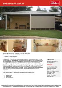 eldersemerald.com.au[removed]Esmond Street, EMERALD CENTRAL UNIT LIVING!! This spacious 3 bedroom unit is priced to sell. Currently tenanted to fantastic tenants this is a great buy. Neat and fresh throughout, this unit ha