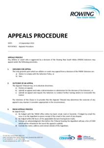 APPEALS PROCEDURE DATE: 13 September[removed]REFERENCE: Appeals Procedure