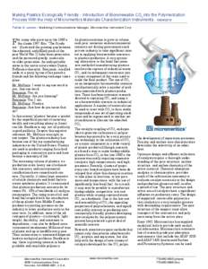 Making Plastics Ecologically Friendly - Introduction of Biorenewable CO2 into the Polymerization Process With the Help of Micromeritics Materials Characterization Instruments[removed]Patrick A. Lennox - Marketing Co