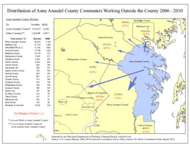 Distribution of Anne Arundel County Commuters Working Outside the County[removed]Anne Arundel County Workers Number MOE Other Counties**