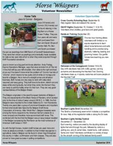 Horse Whispers Volunteer Newsletter Horse Tails Jace & Connor - Belgians Jace (19 hands) and Connor[removed]hands) can