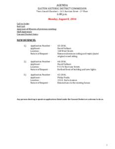 AGENDA  EASTON HISTORIC DISTRICT COMMISSION Town Council Chambers – 14 S. Harrison Street – 2nd Floor  6:00 p.m.