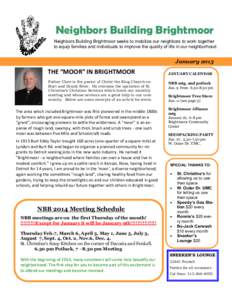Neighbors Building Brightmoor Neighbors Building Brightmoor seeks to mobilize our neighbors to work together to equip families and individuals to improve the quality of life in our neighborhood. January 2013