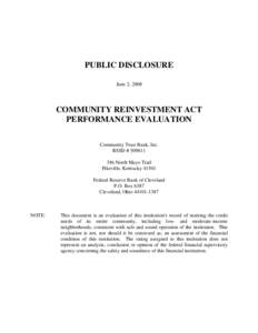 Community development / Urban economics / Urban politics in the United States / United States / Community Reinvestment Act / Home Mortgage Disclosure Act / Kentucky / Eastern Mountain Coal Fields / Loan / Mortgage industry of the United States / United States federal banking legislation / Politics of the United States