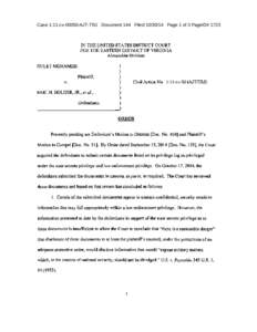 Case 1:11-cvAJT-TRJ Document 144 FiledPage 1 of 3 PageID# 1723  IN THE UNITED STATES DISTRICT COURT FOR THE EASTERN DISTRICT OF VIRGINIA Alexandria Division )
