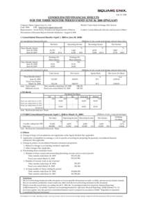 July 31, 2008  CONSOLIDATED FINANCIAL RESULTS FOR THE THREE MONTHS PERIOD ENDED JUNE 30, 2008 (JPNGAAP) Company Name: Square Enix Co., Ltd. Code: 9684