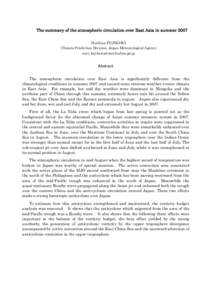 The summary of the atmospheric circulation over East Asia in summer 2007 Norihisa FUJIKAWA Climate Prediction Division, Japan Meteorological Agency [removed]  Abstract