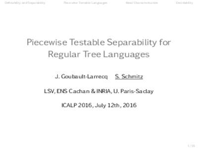 Definability and Separability  Piecewise Testable Languages Ideal Characterisation