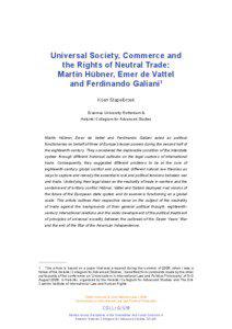 Universal Society, Commerce and the Rights of Neutral Trade: Martin Hübner, Emer de Vattel