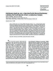 Zoological Studies 48(5): [removed]Halichoeres claudia sp. nov., a New Indo-Pacific Wrasse (Perciformes: