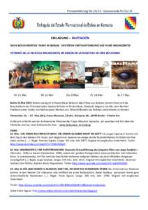 Presseerklärung NoComunicado NoEINLADUNG – INVITACIÓN NEUE BOLIVIANISCHE FILME IN BERLIN- DEUTSCHE ERSTAUFFÜHRUNG DES FILMS INSURGENTES ESTRENO DE LA PELÍCULA INSURGENTES EN BERLÍN EN LA MUE