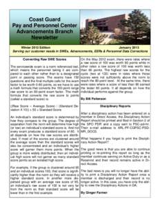 Coast Guard Pay and Personnel Center Advancements Branch Newsletter Winter 2013 Edition January 2013