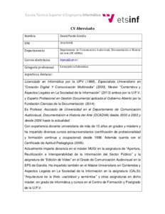 CV Abreviado Nombre David Pardo Gimilio  DNI