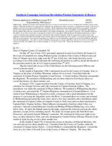 Southern Campaign American Revolution Pension Statements & Rosters Pension application of William Leckie W25 Transcribed by Will Graves Elizabeth Leckie