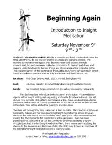 Beginning Again Introduction to Insight Meditation