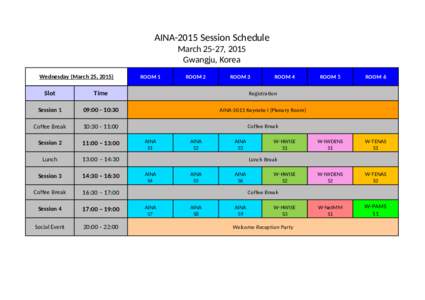 AINA-2015 Session Schedule March 25-27, 2015 Gwangju, Korea Wednesday (March 25, 2015)