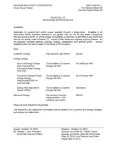 KAUAI ISLAND UTILITY COOPERATIVE Lihue, Kauai, Hawaii KIUC Tariff No. 1 First Revised Sheet 69 Cancels Original Sheet 69