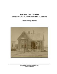 SALIDA, COLORADO HISTORIC BUILDINGS SURVEY, [removed]Final Survey Report Front Range Research Associates, Inc. Denver, Colorado