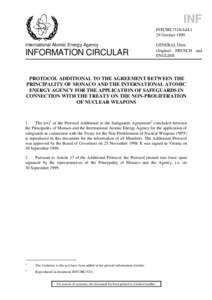 INFCIRC/524/Add.1 - Protocol Additional to the Agreement Between the Principality of Monaco and the International Atomic Energy Agency for the Application of Safeguards in Connection with the Treaty on the Non-Proliferat