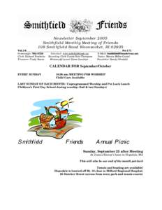 Newsletter September 2005 Smithfield Monthly Meeting of Friends 108 Smithfield Road Woonsocket, RI[removed]Vol.18________________________________________________________________________ No.171