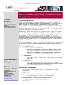 Arizona State University  Method and System for Monitoring Airborne Contaminants AzTE Case # M14-109L  Inventors