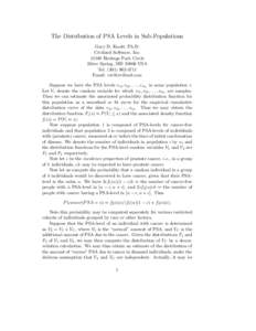 The Distribution of PSA Levels in Sub-Populations Gary D. Knott, Ph.D. Civilized Software, IncHeritage Park Circle Silver Spring, MDUSA Tel