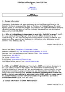 Child Care and Development Fund (CCDF) Plan For Wisconsin FFY[removed]PART 1