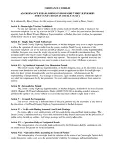 ORDINANCE # H2008-01 AN ORDINANCE ESTABLISHING OVERWEIGHT VEHICLE PERMITS FOR COUNTY ROADS IN DEUEL COUNTY