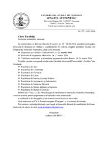 UNIVERSITATEA „OVIDIUS” DIN CONSTANŢA  SENATUL STUDENȚESC Bulevardul Mamaia 124, CodConstanţa Cămin C2, Etajul 4, Camera M1 E-mail 