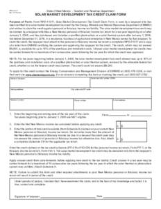 RPDRevState of New Mexico - Taxation and Revenue Department  SOLAR MARKET DEVELOPMENT TAX CREDIT CLAIM FORM