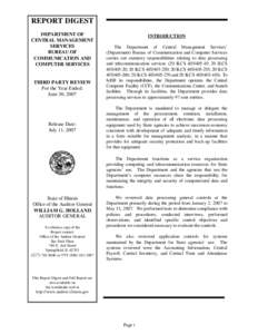 REPORT DIGEST DEPARTMENT OF CENTRAL MANAGEMENT SERVICES BUREAU OF COMMUNICATION AND
