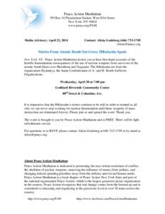 Peace Action Manhattan PO Box 10 Planetarium Station, West 83rd Street New York, NYwww.panys.org/PAM  Media Advisory: April 22, 2014