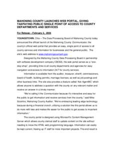 MAHONING COUNTY LAUNCHES PUBLIC WEB PORTAL FOR SINGLE POINT OF ACCESS TO ALL COUNTY SERVICES