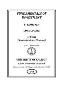 FUNDAMENTALS OF INVESTMENT VI SEMESTER CORE COURSE  B Com