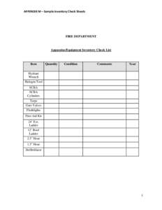 APPENDIX M – Sample Inventory Check Sheets        FIRE DEPARTMENT