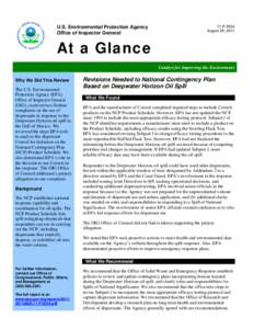 At a Glance: Revisions Needed to National Contingency Plan Based on Deepwater Horizon Oil Spill