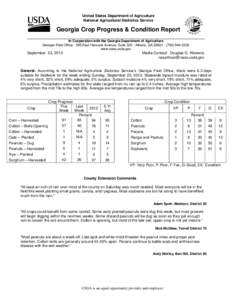 United States Department of Agriculture National Agricultural Statistics Service Georgia Crop Progress & Condition Report In Cooperation with the Georgia Department of Agriculture Georgia Field Office · 355 East Hancock