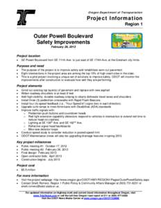 Oregon Department of Transportation  Project Information Region 1  Outer Powell Boulevard