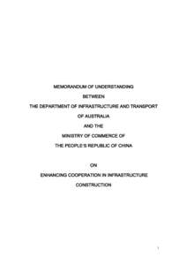 MEMORANDUM OF UNDERSTANDING BETWEEN THE DEPARTMENT OF INFRASTRUCTURE AND TRANSPORT OF AUSTRALIA AND THE MINISTRY OF COMMERCE OF