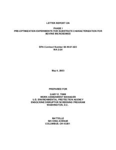 Letter Report on Phase I Pre-optimization Experiments for Substrate Characterization for Bovine Microsomes - May 8, 2003