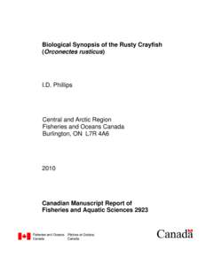 Biological Synopsis of the Rusty Crayfish (Orconectes rusticus)