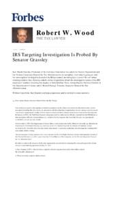 IRS Targeting Investigation Is Probed By Senator Grassley