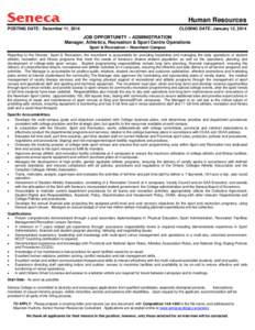 Human Resources POSTING DATE: December 11, 2014 CLOSING DATE: January 12, 2014  JOB OPPORTUNITY – ADMINISTRATION