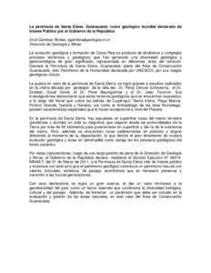 La península de Santa Elena, Guanacaste: ícono geológico mundial declarado de Interés Público por el Gobierno de la República Enid Gamboa Robles, [removed]