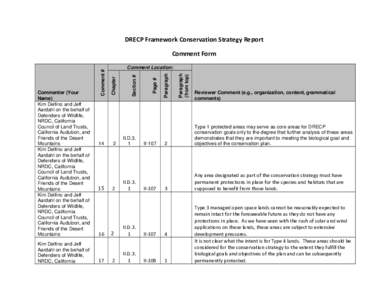 DRECP Framework Conservation Strategy Report    Kim Delfino and Jeff Aardahl on the behalf of Defenders of Wildlife, NRDC, California