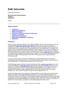 BAM: Salmonella December 2007 Edition* Bacteriological Analytical Manual Chapter 5 Salmonella Authors