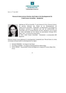 Communiqué de presse er Paris, le 1 marsFlorence Erntzen promue Directeur des Etudes et du Développement de